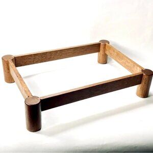 Vintage 1970s Teak Cradle Corning Glass Works Party Server Wood Trivet